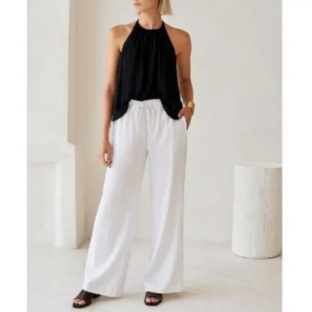 Charter Club Luxury Linin White Wide Leg Costal Pants